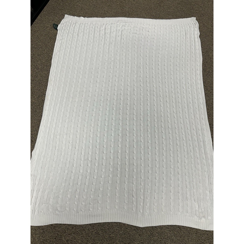 Ralph Lauren Lauren RLL Cable Knit Cotton Throw Cozy Blanket Ivory Cream 50x62